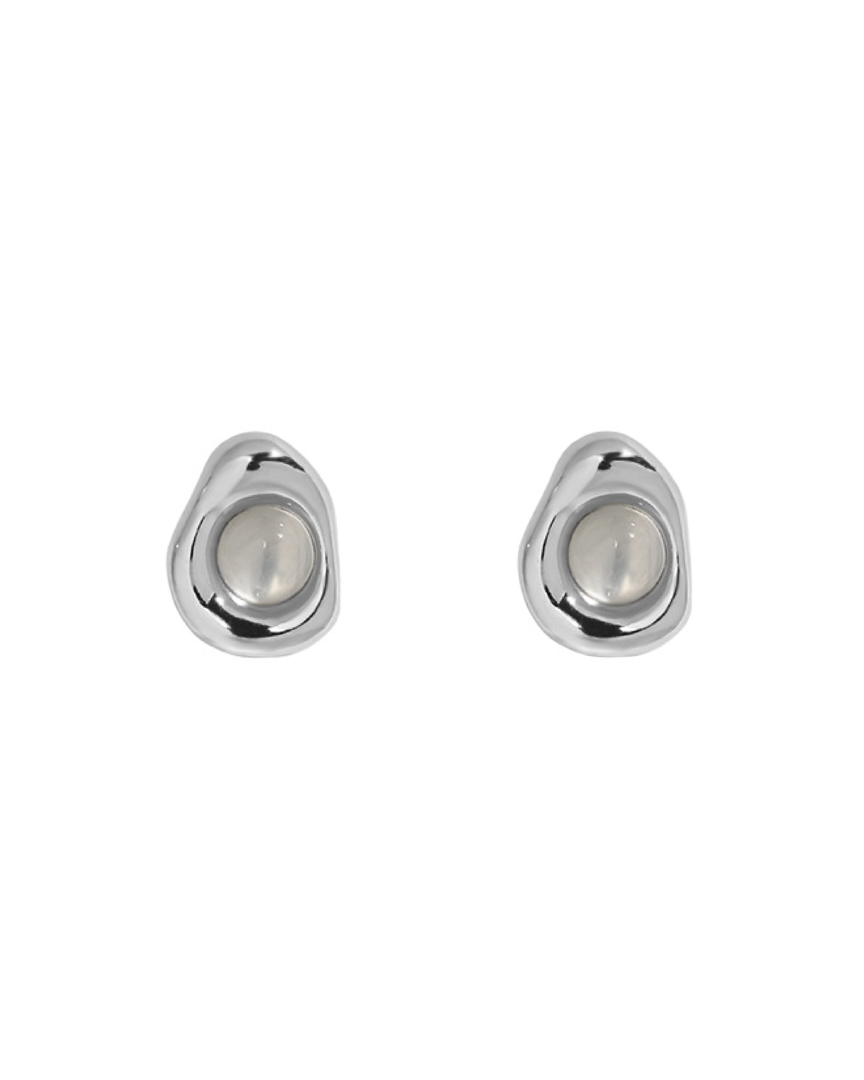 Bezai White Agate Stud Earrings - Silver