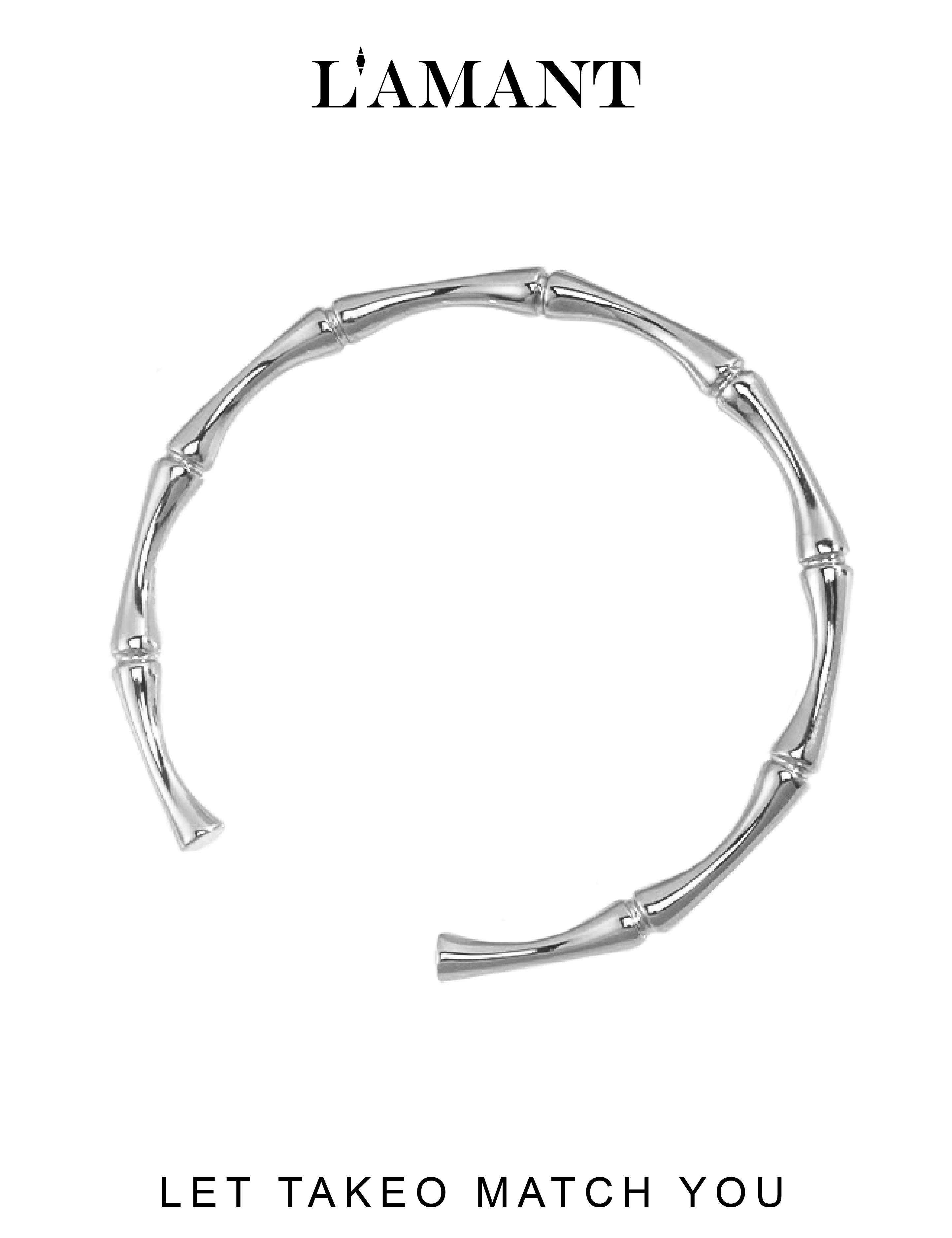 Takeo Bamboo Effect Bangle - Silver