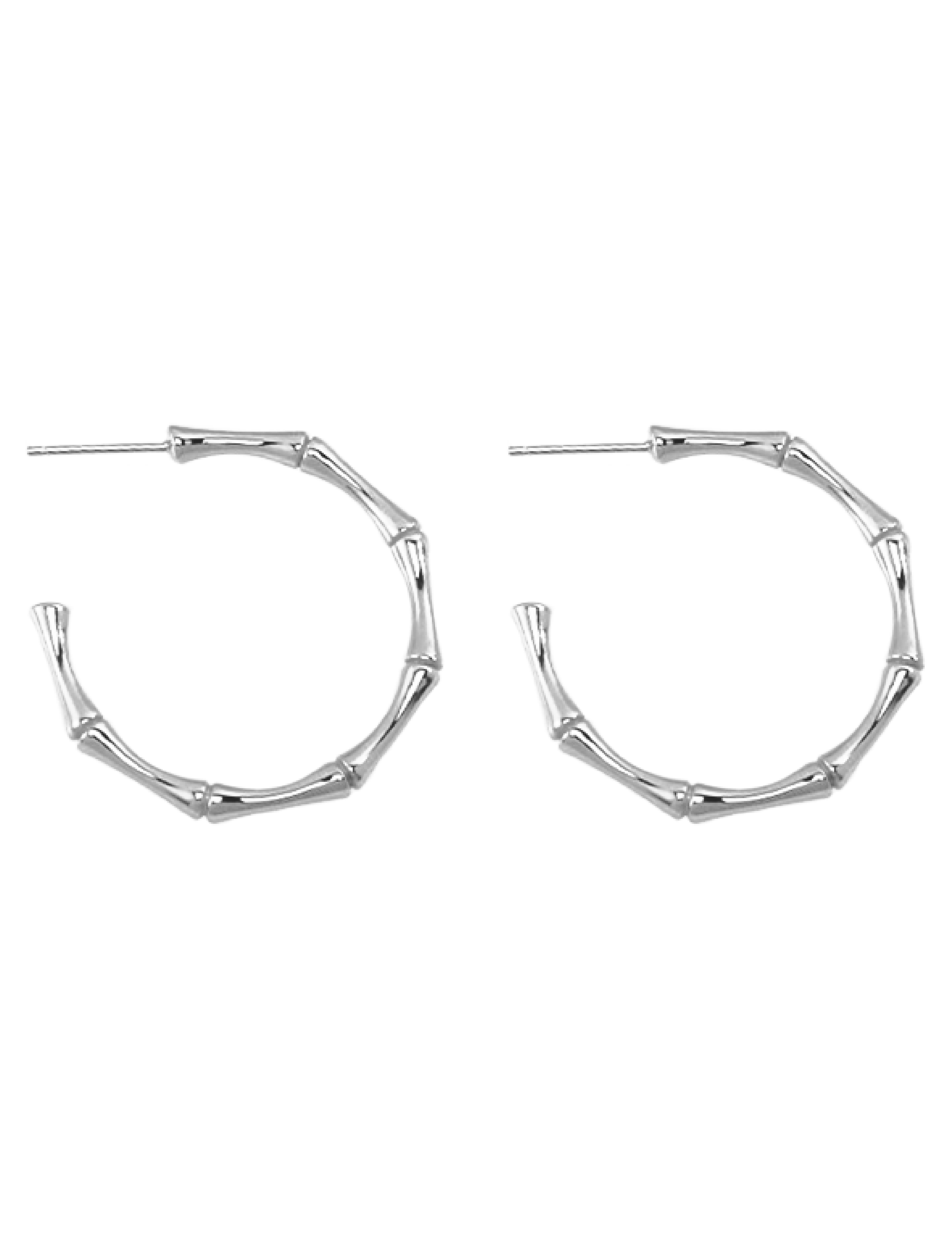 Takeo Bamboo Effect Earrings - Silver