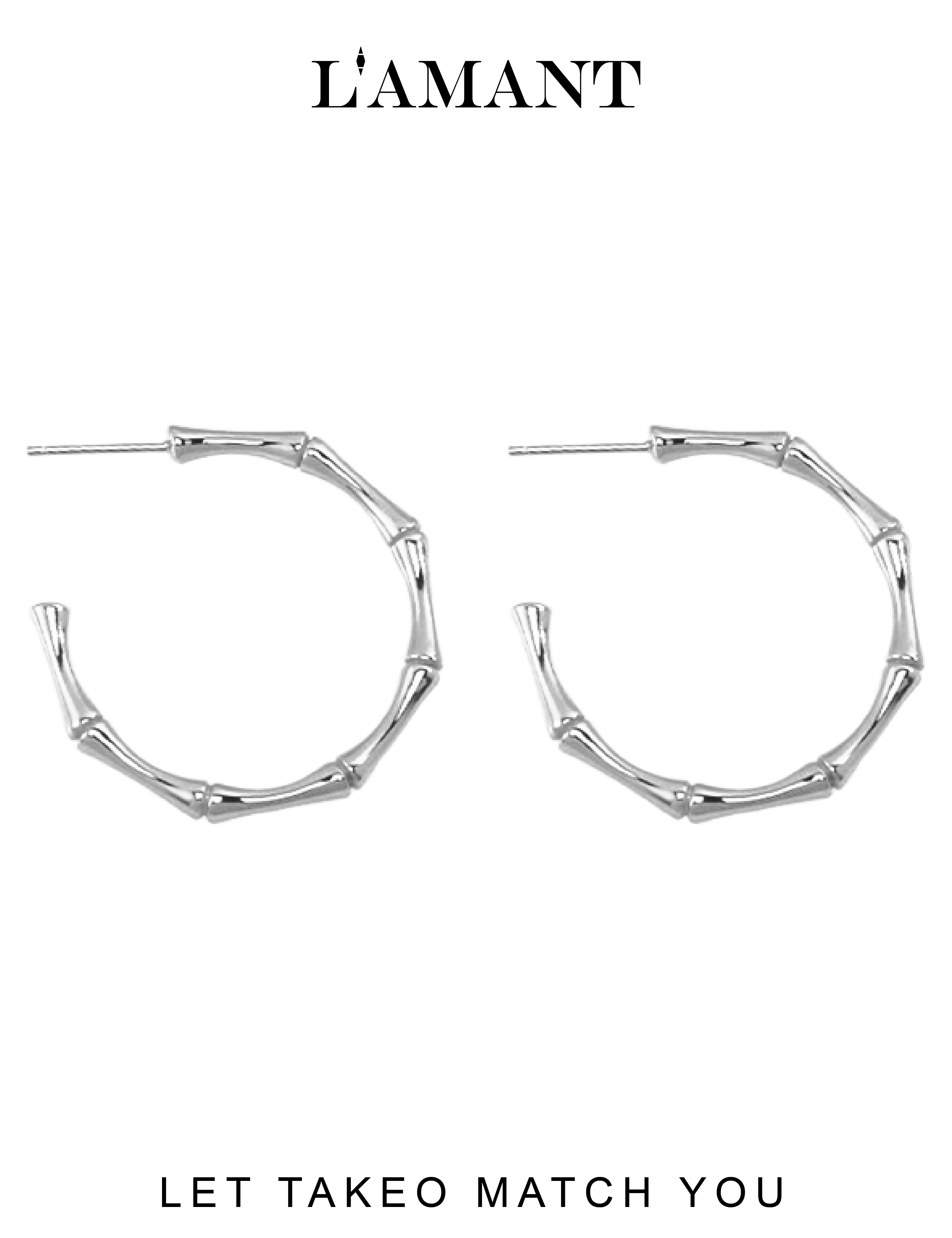 Takeo Bamboo Effect Earrings - Silver