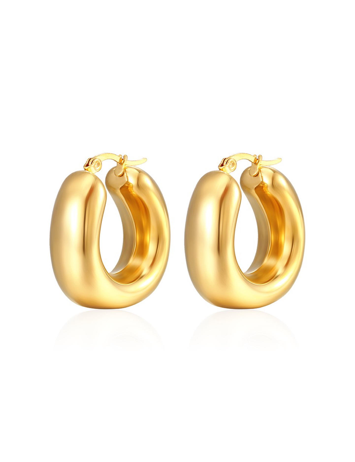 Oval Hollow Hoop Earrings - Gold