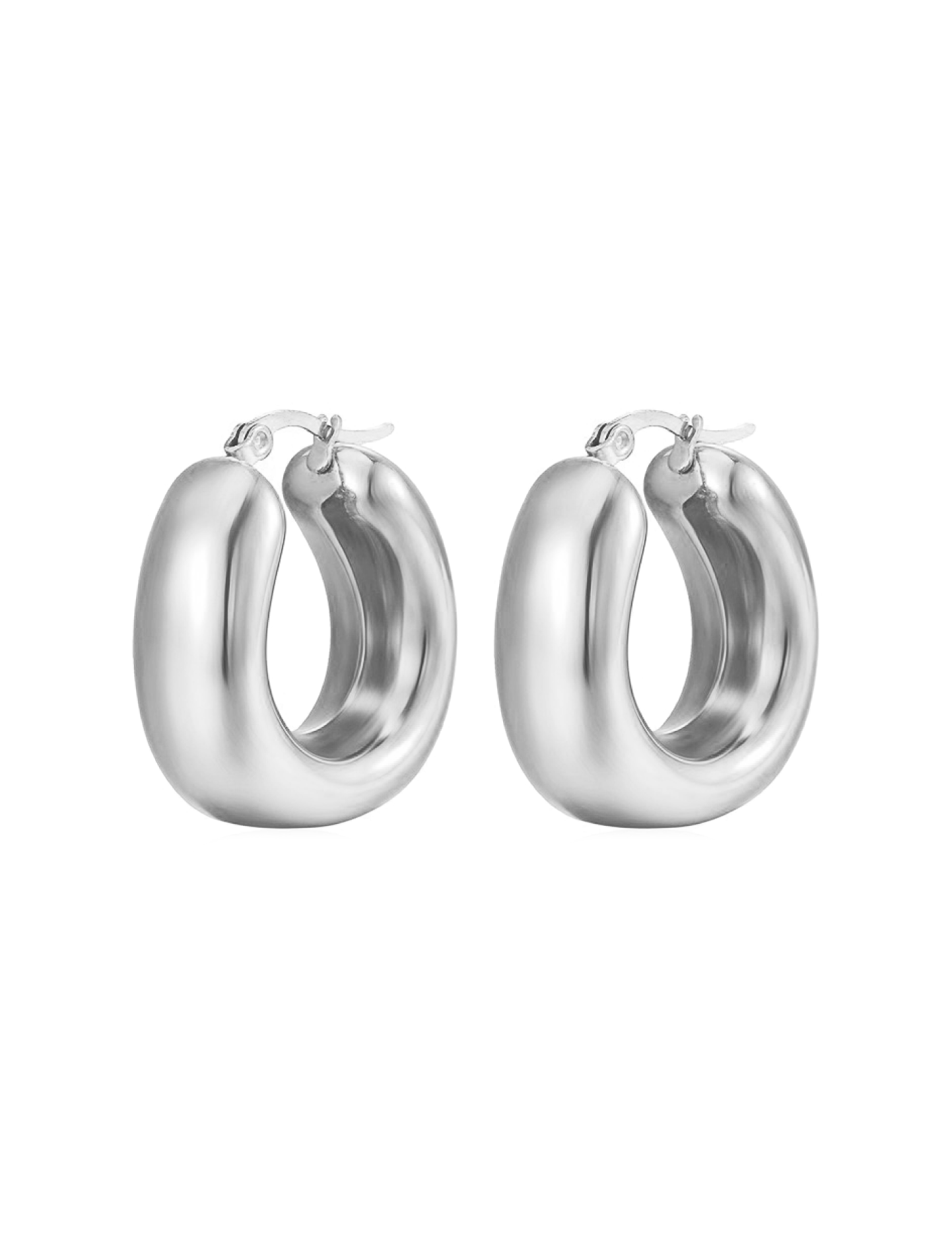 Oval Hollow Hoop Earrings - Silver