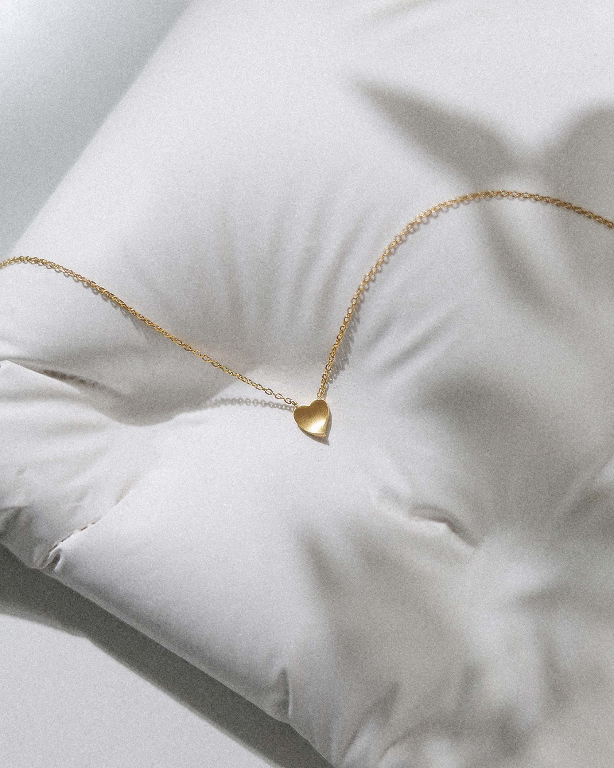 Mini Brushed Heart Necklace - Gold