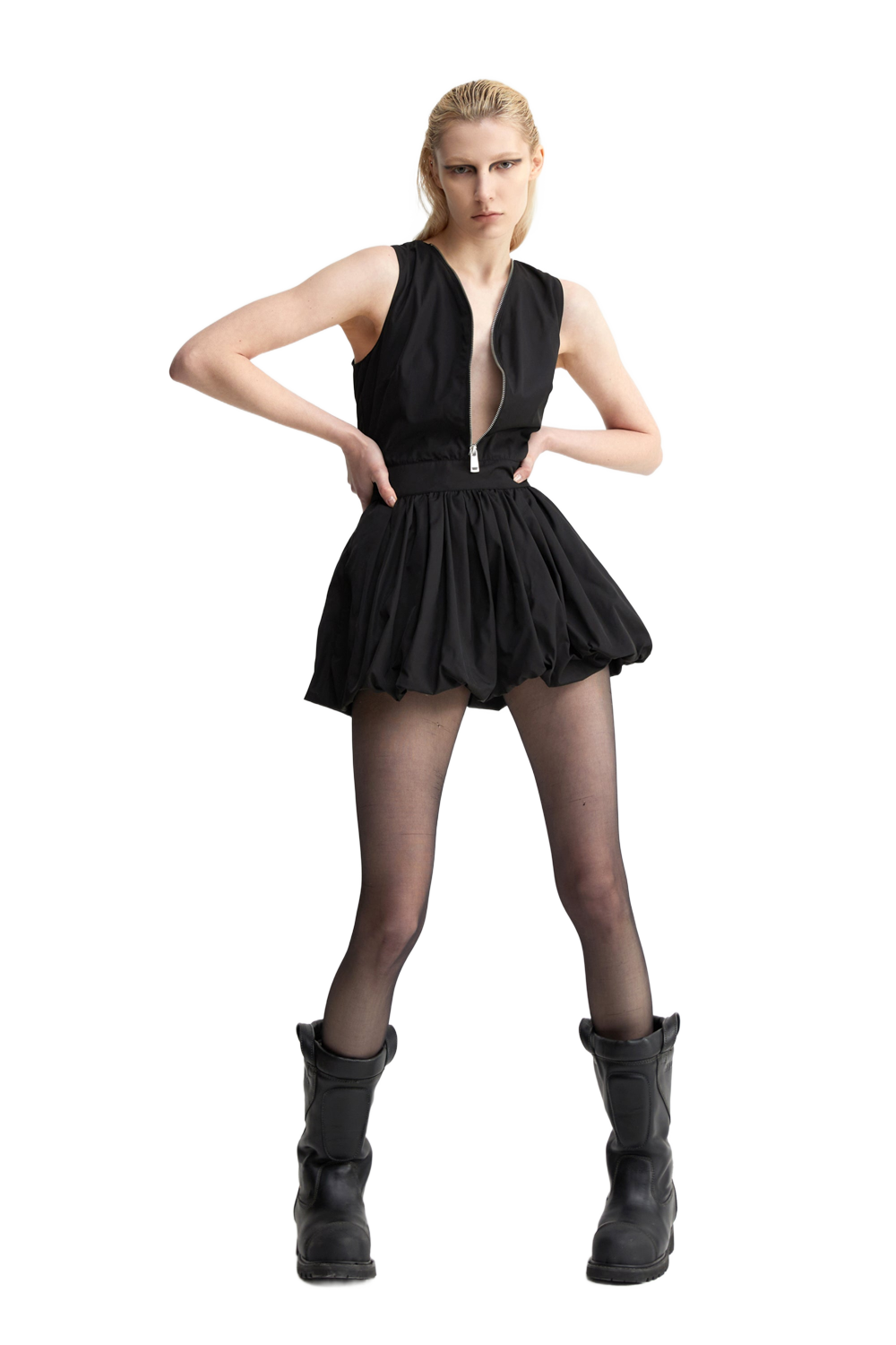 YJ Black Pleated Puffy Dress