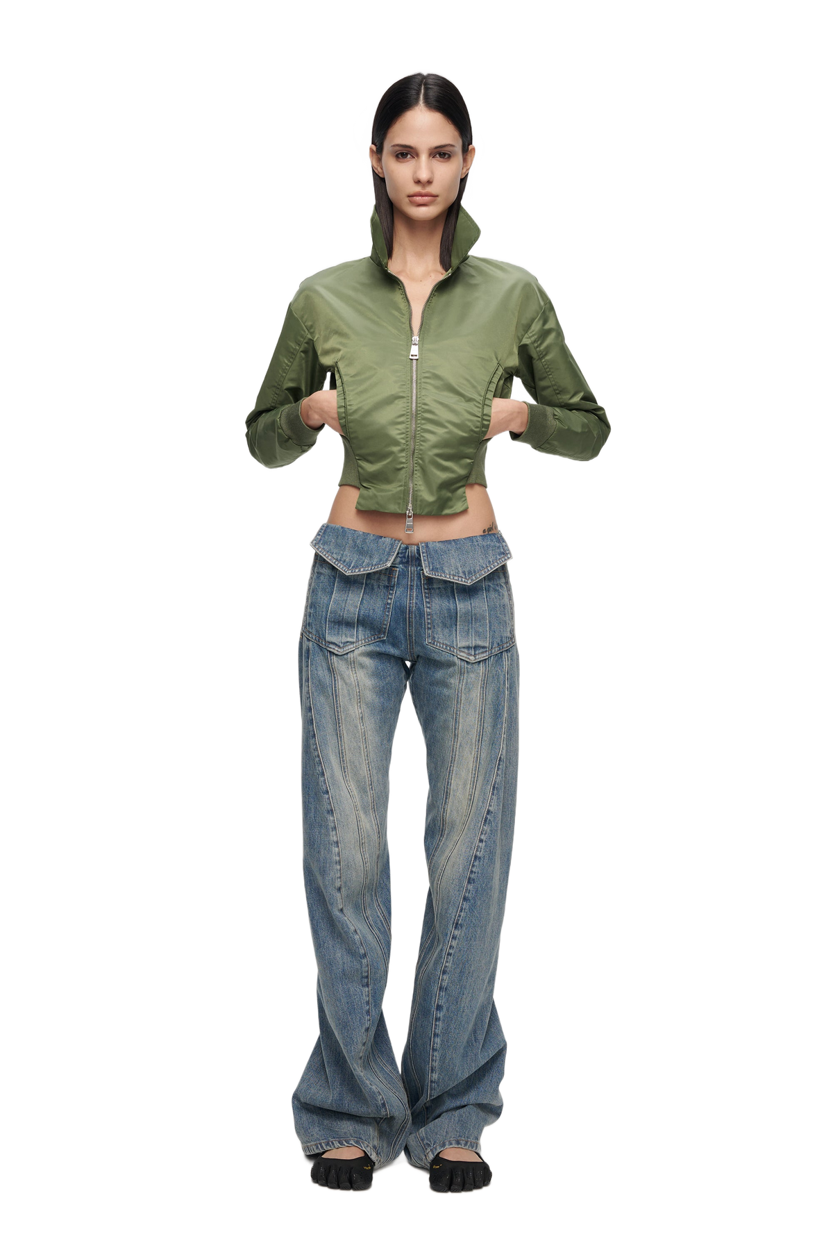YJ Collared Double Zip Jacket In Green