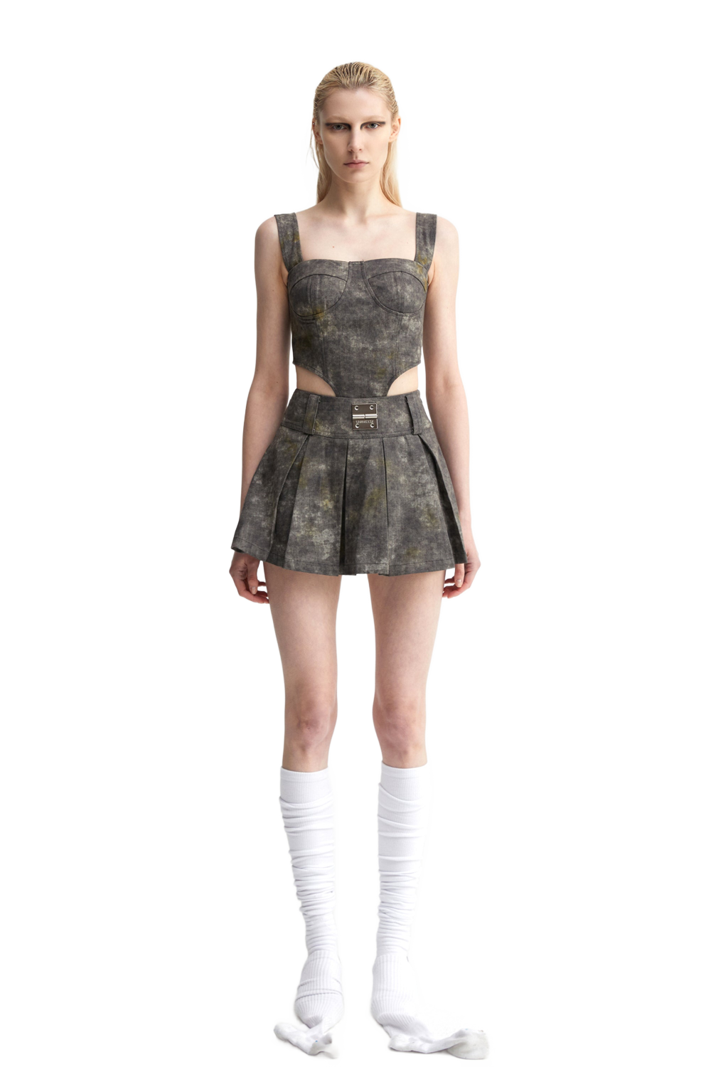 YJ Denim Acid-Wash Skirt In Gray