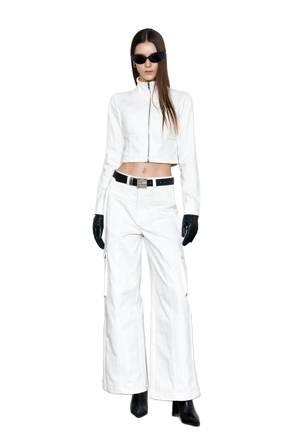YJ White Wide-Leg Cargo Jeans