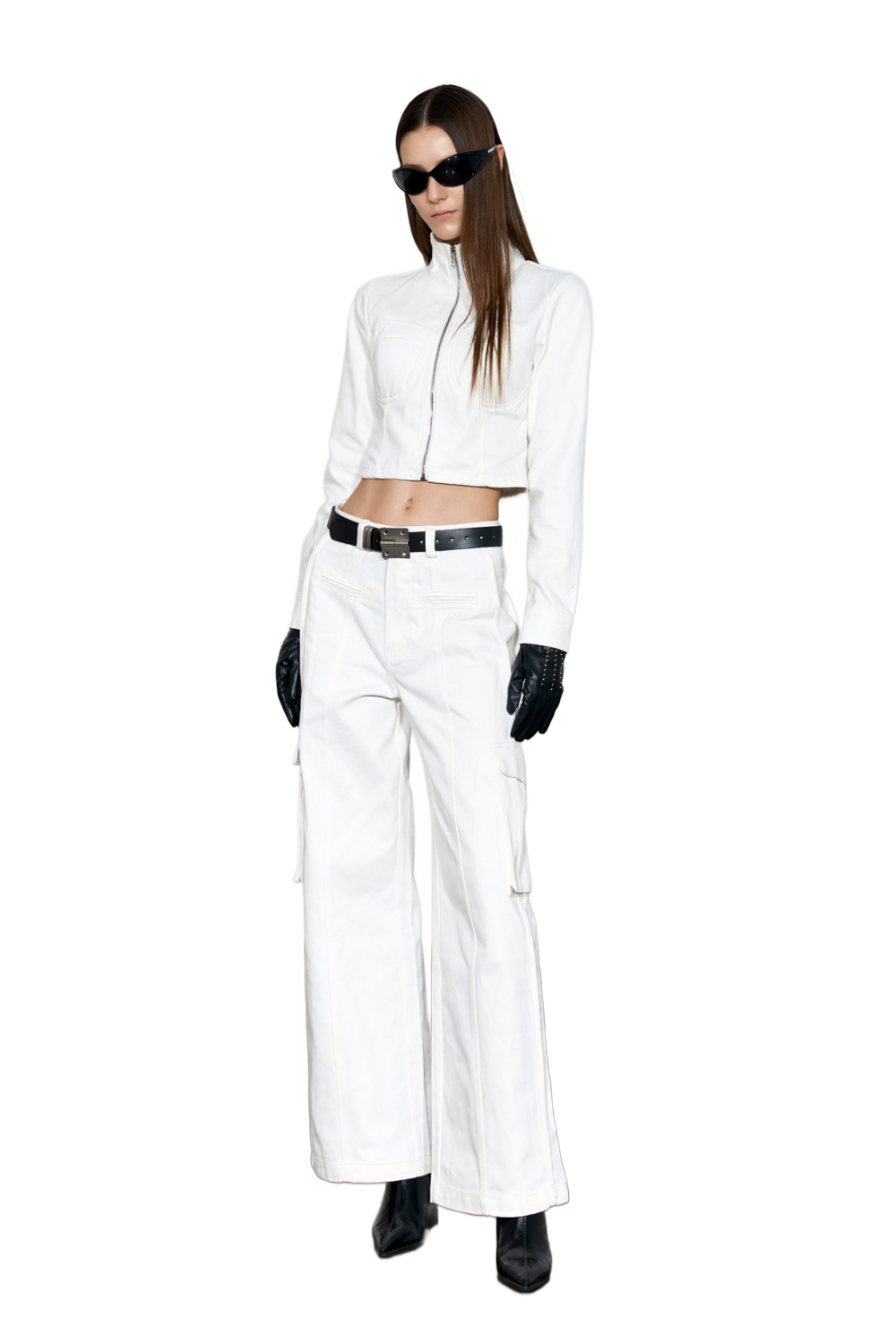 YJ White Wide-Leg Cargo Jeans