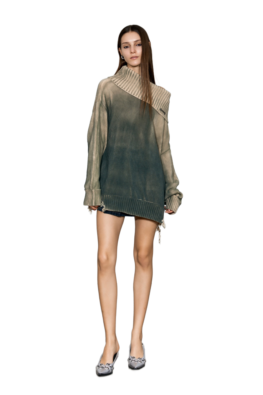 YJ Distressed Oversized Sweater In Green