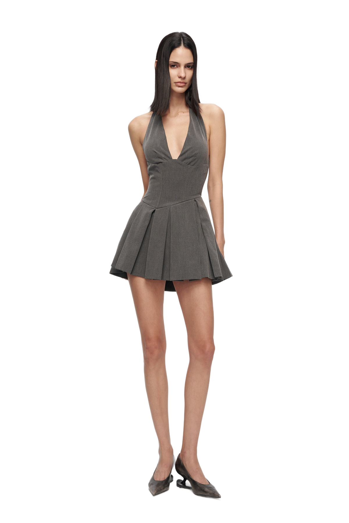 YJ Grey Halter Neck Lace-Up Mini Dress