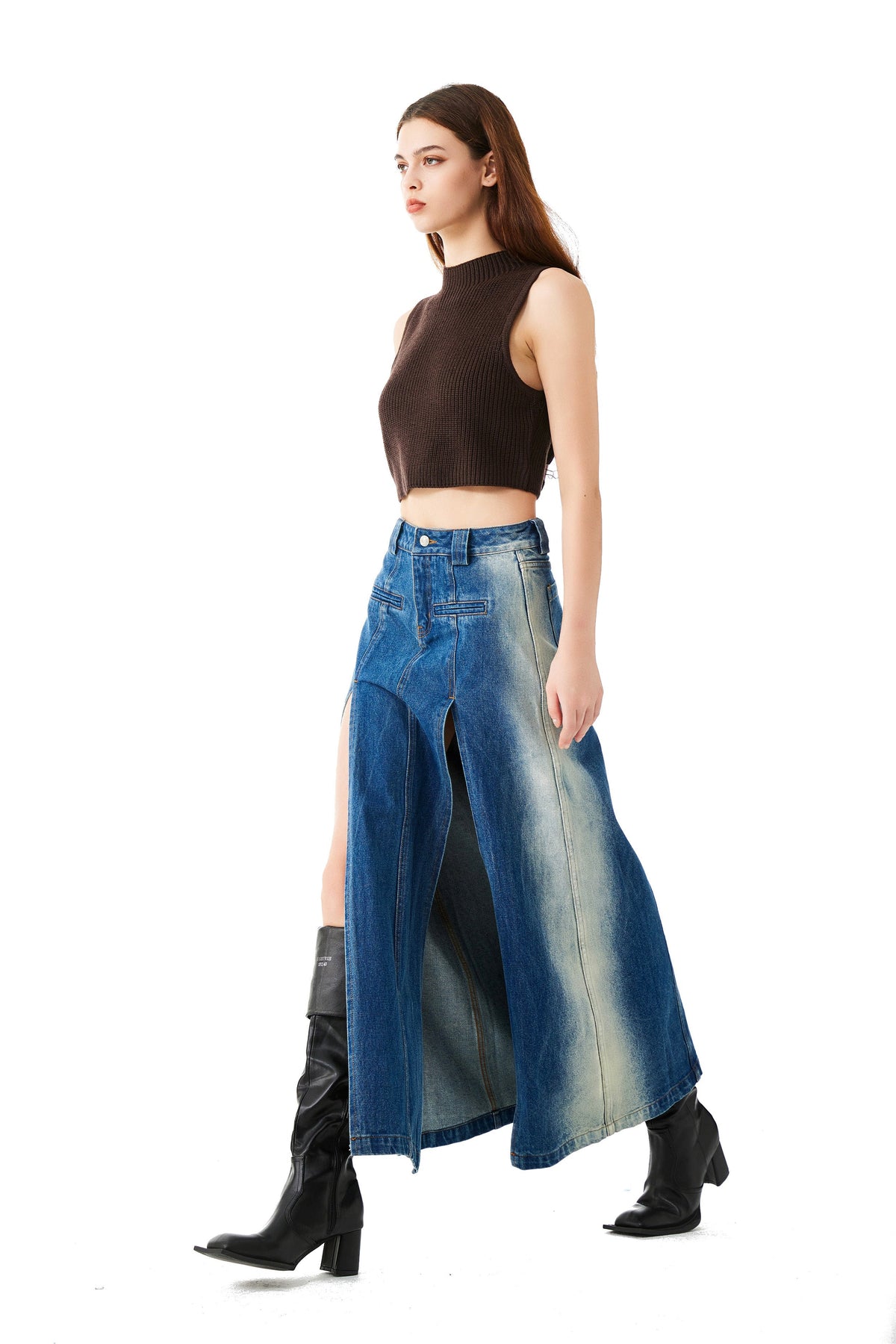 YJ High-Slit Denim Skirt