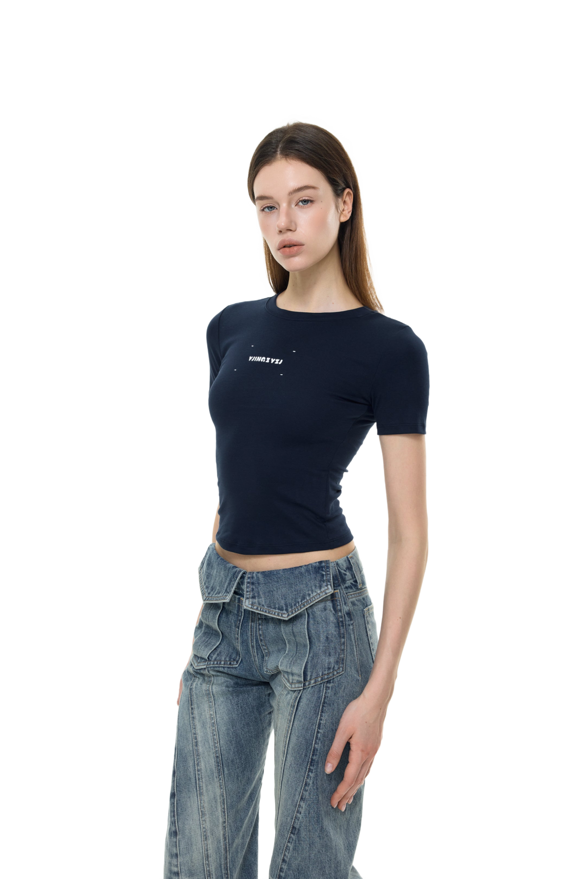 YJ Letters Print Baby Tee In Blue