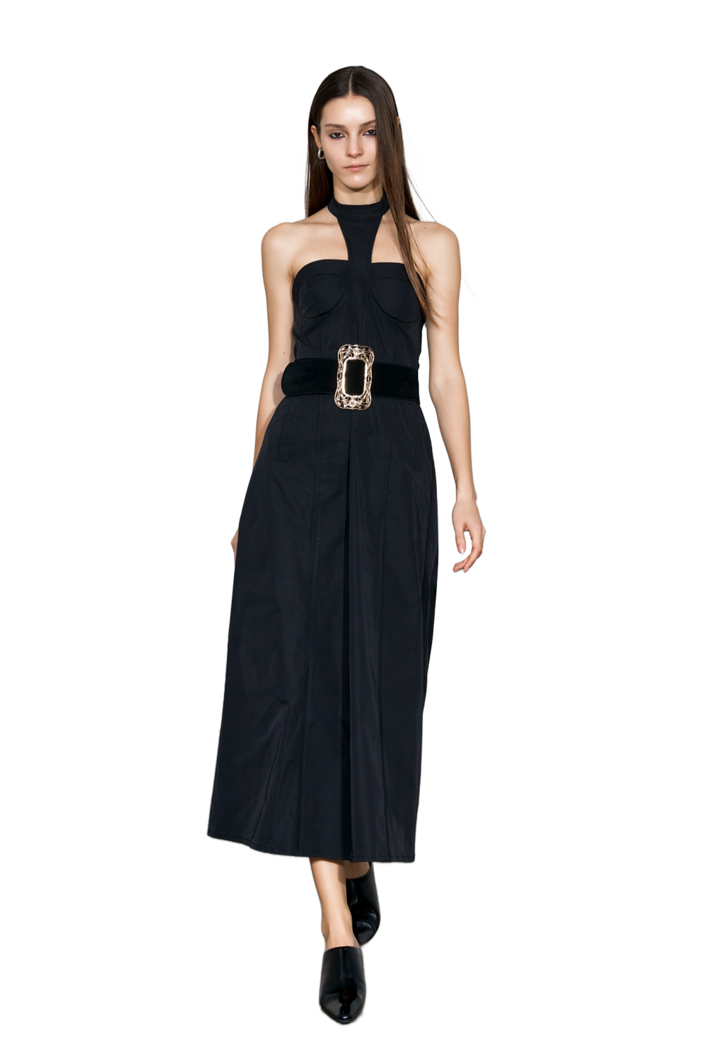 YJ Nylon Halter Midi Dress