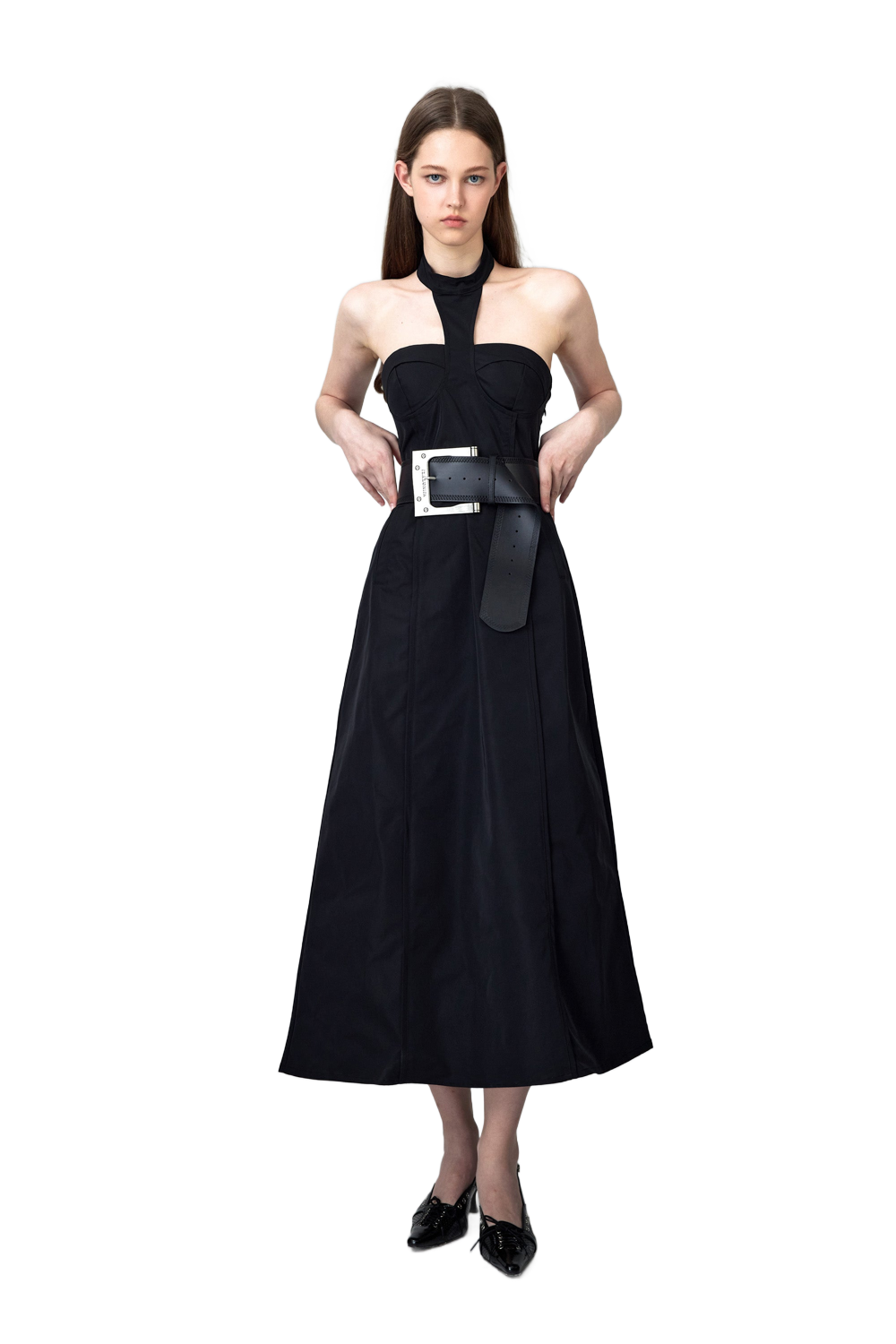 YJ Nylon Halter Midi Dress