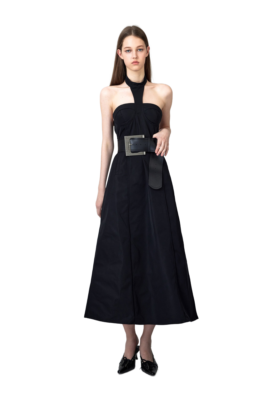 YJ Nylon Halter Midi Dress