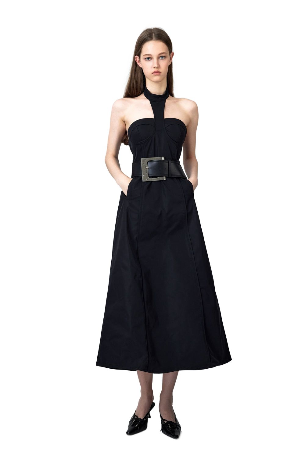 YJ Nylon Halter Midi Dress