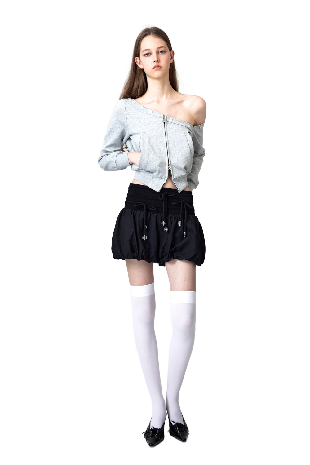 YJ One Shoulder Faux Fur Capless Jacket In Gray