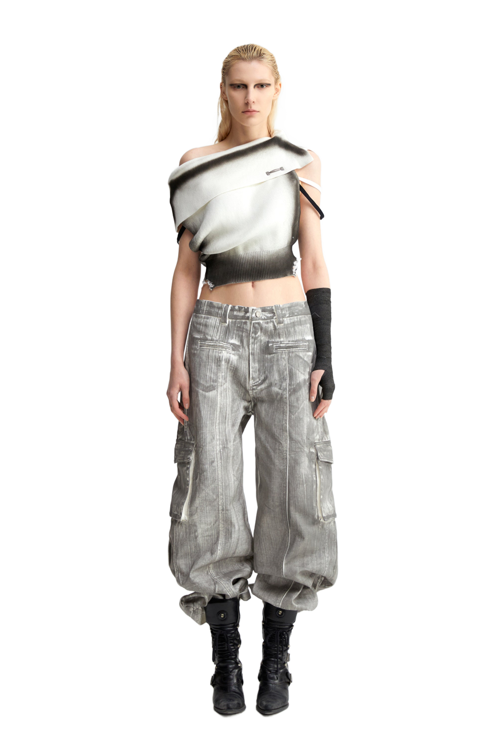 YJ One Shoulder Knit Top In White