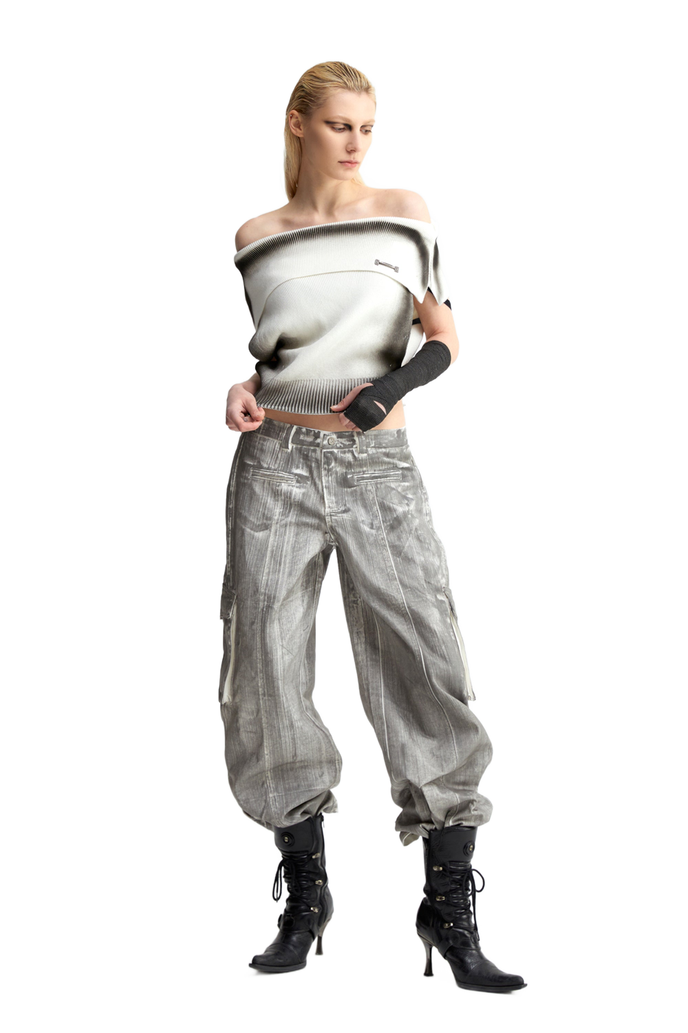 YJ One Shoulder Knit Top In White