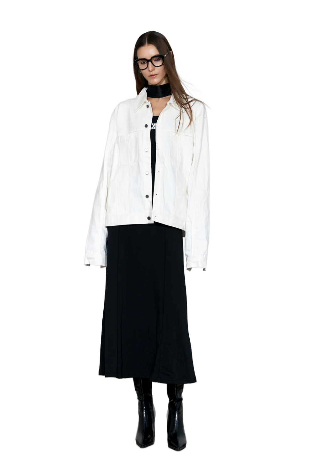 YJ Oversized Denim Jacket In White