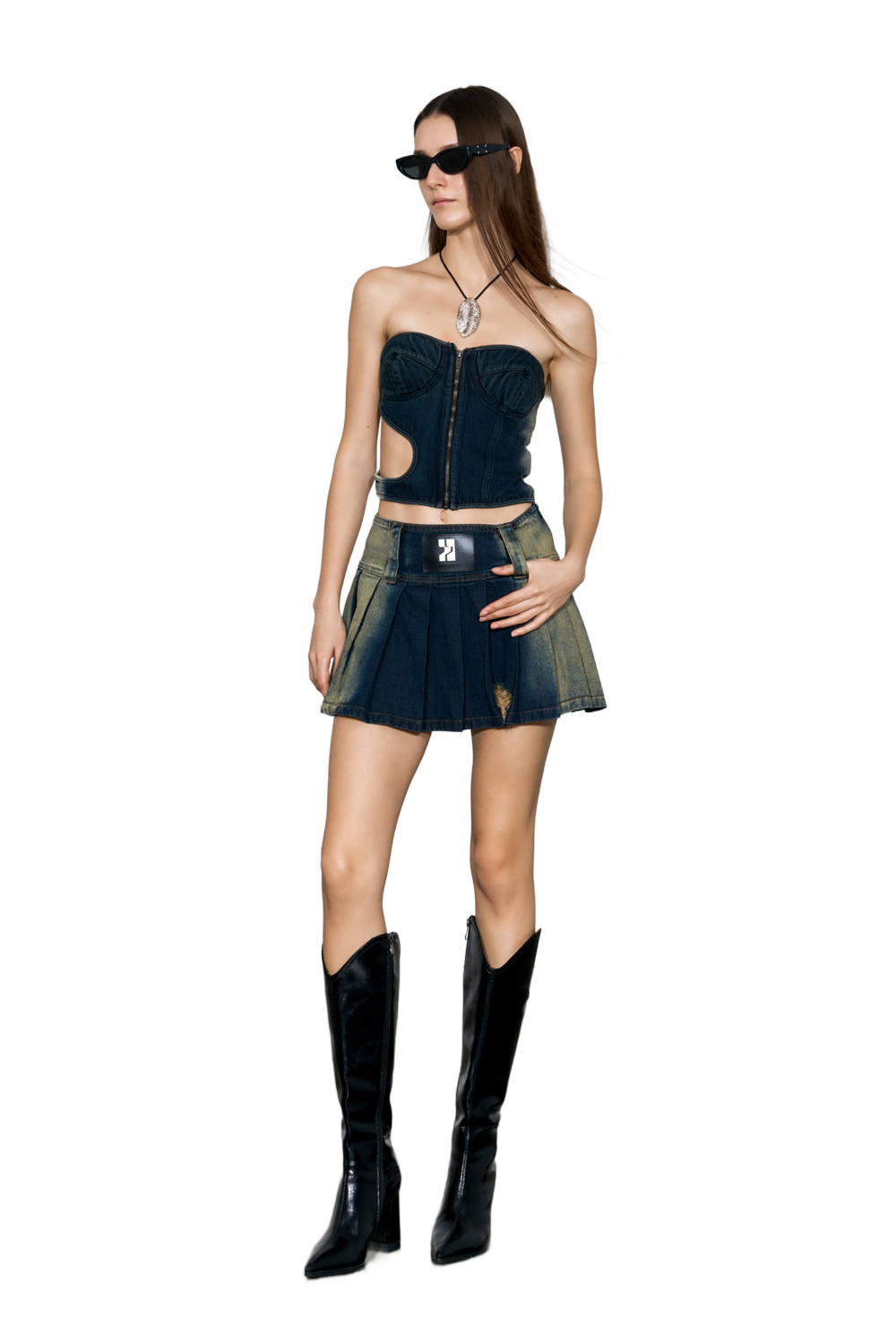 YJ Cut-Out Denim Tube Top