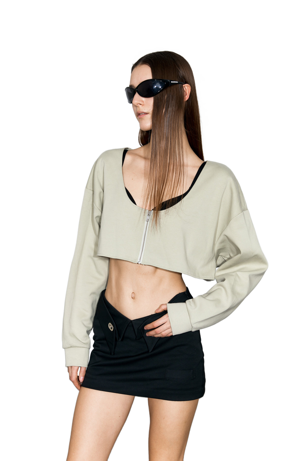 YJ Scoop-Neck Cropped Jacket In Grayish Green
