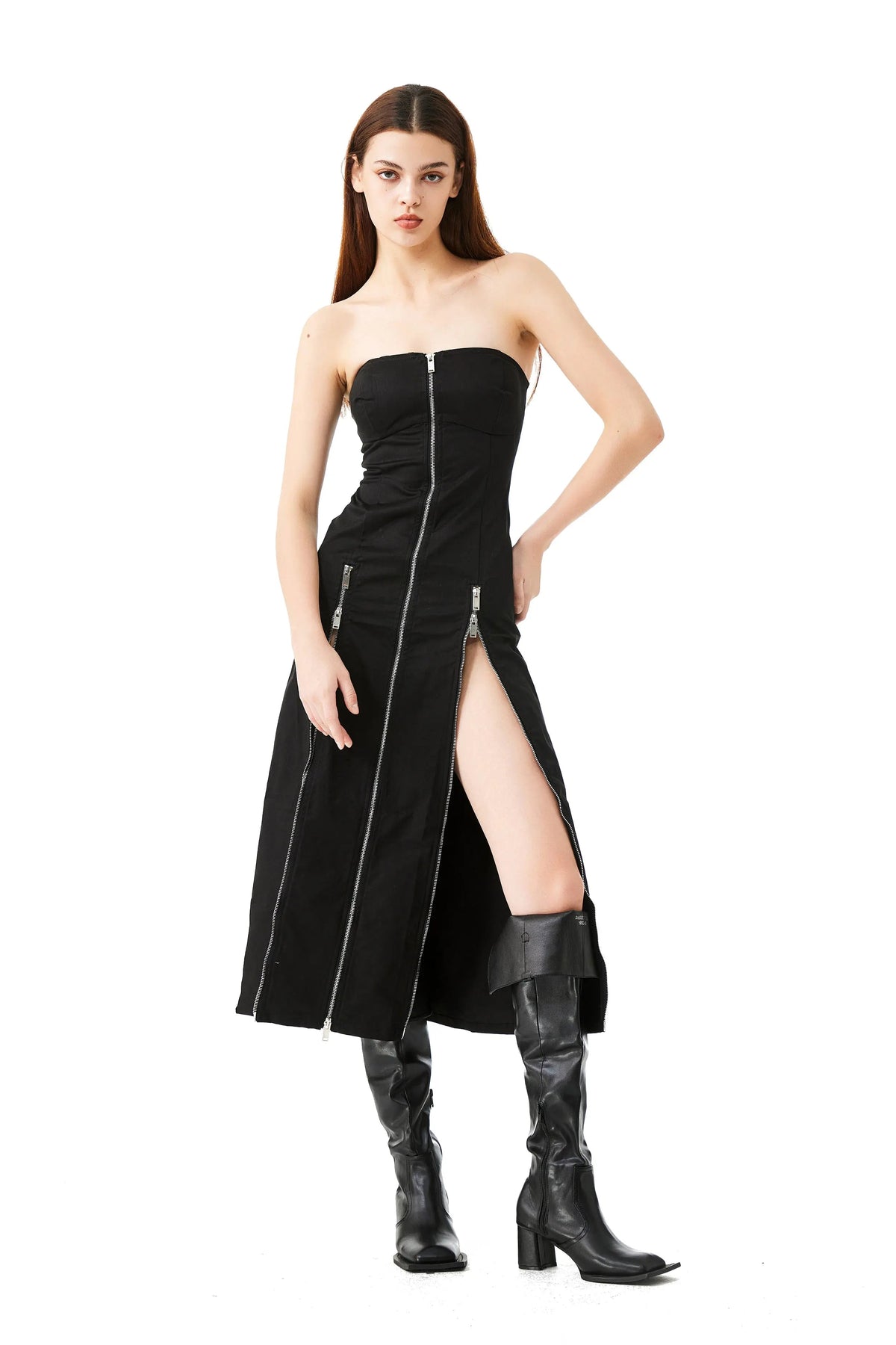 YJ Tube Zipper Dress In Black