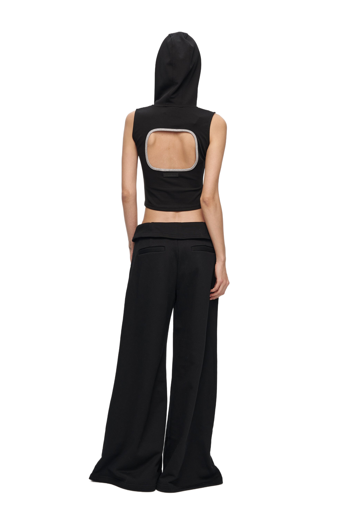 YJ V-Cutout Hooded Sleeveless Trim Top In Black
