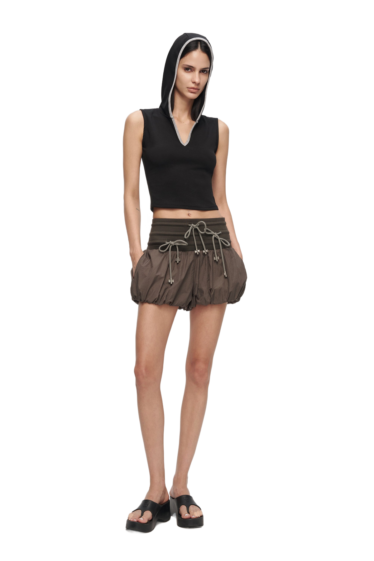 YJ High-Waisted Bow Pantskirt In Taupe Gray