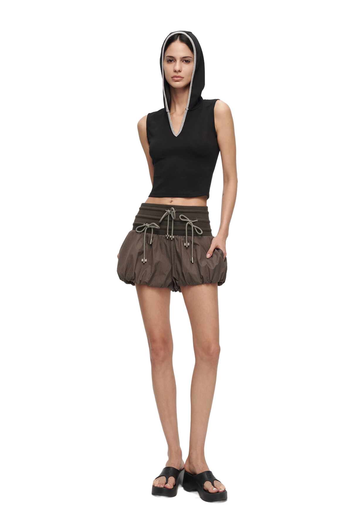 YJ High-Waisted Bow Pantskirt In Taupe Gray