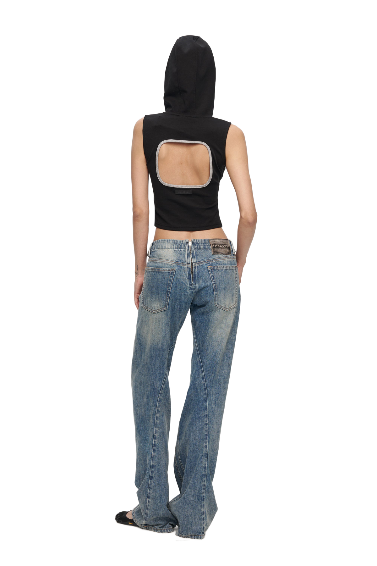 YJ Washed Deconstructed Wide-Leg Jeans